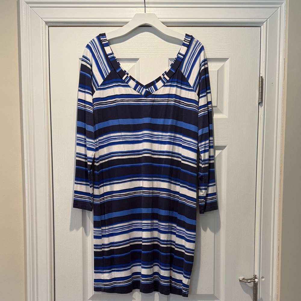 Lilly Pulitzer Striped V-Neck Dress in Navy, Cobalt & White Sz XL